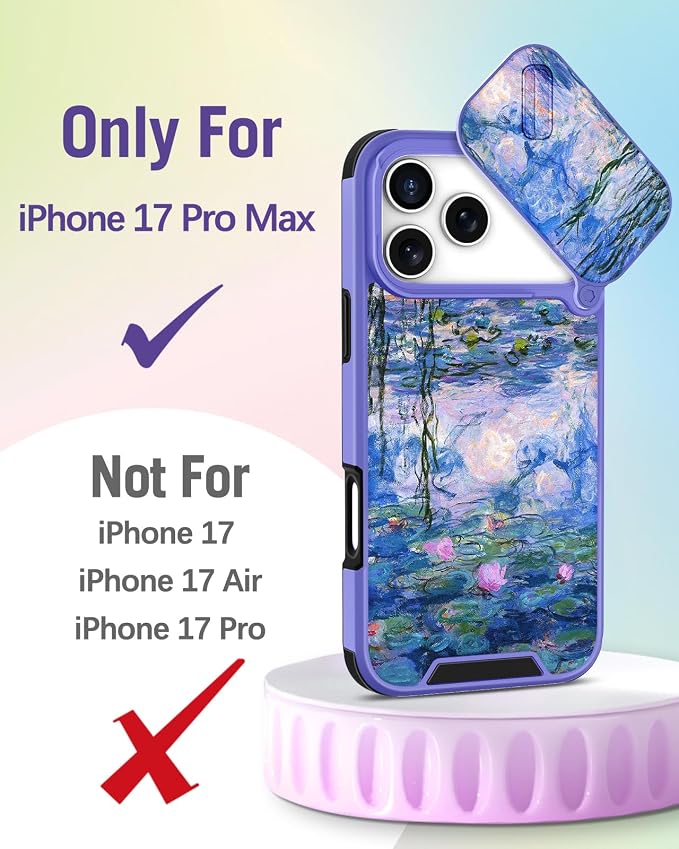 Buleens for iPhone 17 Pro Max Case 6.9 Inch - with Ring Stand & Camera Cover Aesthetic Cute Designed Women Girls Girly Kawaii Blue Water Lily Phone Case for iPhone 17 Pro Max Compatible with Magsafe - Image 2