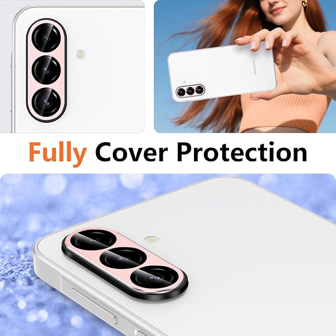 for Samsung Galaxy A17 Camera Lens Protector, Individual Metal Ring Tempered Glass Lens Cover, [Strong Adsorption] Scratch Resistant Ultra-Thin HD Clear Lens Cover, 1 Set-Pink - Image 8
