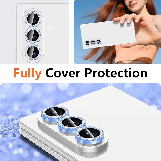 for Samsung Galaxy Z Fold 8 Ultra Camera Lens Protector, Individual Metal Ring Tempered Glass Lens Cover, [Strong Adsorption] Scratch Resistant Ultra-Thin HD Clear Lens Cover, 1 Set-Blue Diamond - Image 8