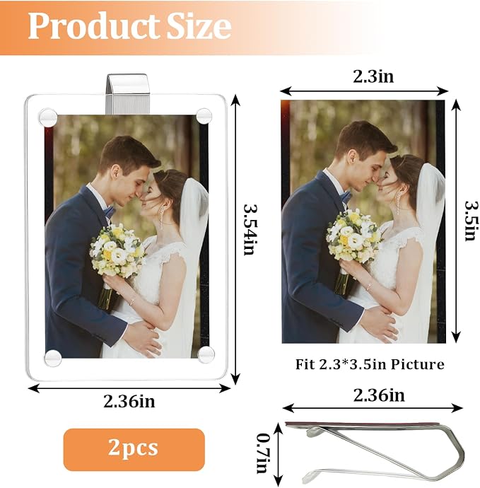 2 Pcs Car Picture Holder,Acrylic Magnetic Personalized Photo Holder,Personalized Picture Frame for Cars, Photo Car Visor Clip,Car Sun Visor Photo Holder - Image 5