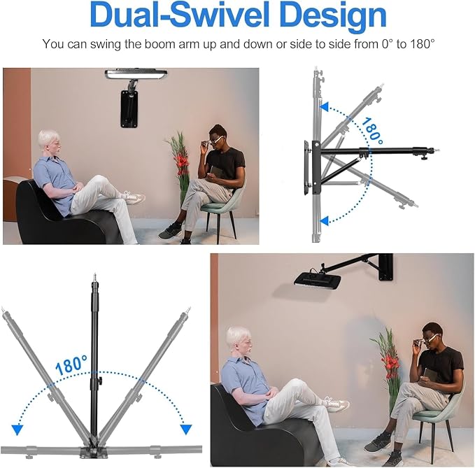 EMART Ring Light Wall Mount Boom Arm, Adjustable 71in/180cm Overhead Stand | 180°Rotation Heavy Duty Triangle Bracket Mounting Bar for Camera, Photography Lighting, Barber Led Lamp - Image 2