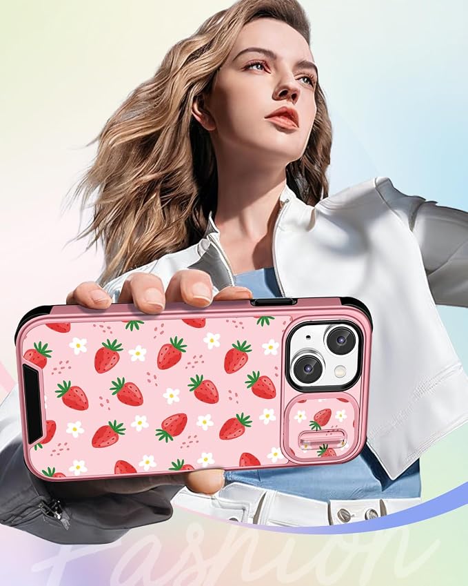 Buleens for iPhone 15 Plus Case 6.7 Inch - with Ring Stand & Camera Cover Aesthetic Cute Designed for Women Girls Girly Pretty Strawberry for iPhone 15 Plus Phone Case Compatible with Magsafe - Image 6