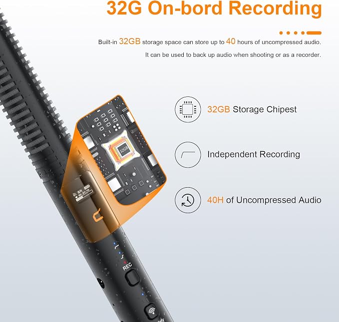 COMICA VM40 Combo Dual-Channel Wireless Shotgun Microphone for Camera Phone | 48kHz/32-bit Float Recording, Wired & Wireless Modes, 32GB File Storage, 32H Working, 656ft Range, for Filming, Video Record - Image 3