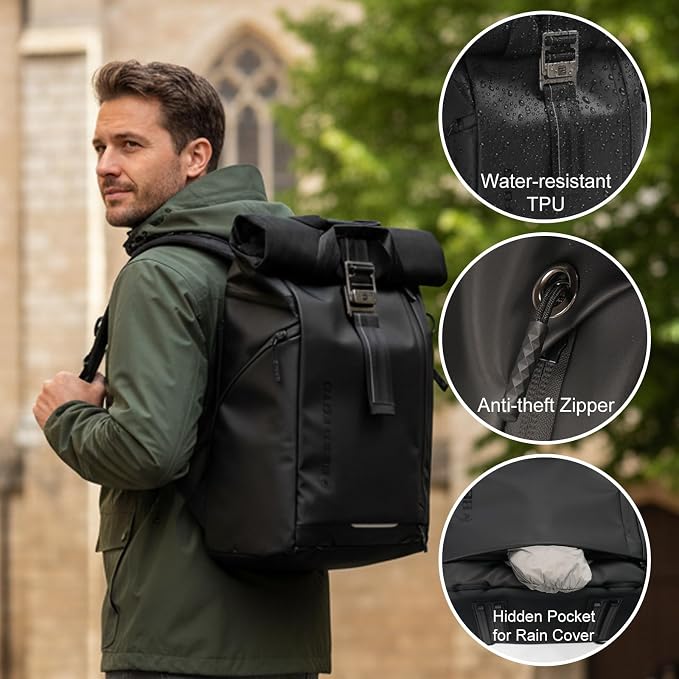 Waterproof Camera Backpack, Rolltop Photography Bag for Photographers, Expandable DSLR Mirrorless Case with 15.6" Laptop Compartment, Quick Side Access & Tripod Holder for Hiking Travel - Image 3