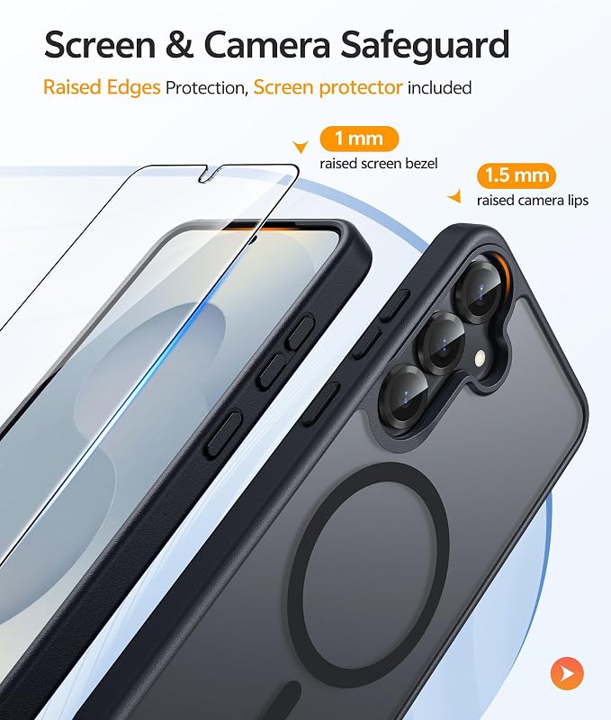FNTCASE for Samsung Galaxy S25/S24 Plus Case, Fit Magsafe, Screen Protector | Translucent Matte Magnetic Back, 14FT Military Grade Drop Protection, Shockproof Protective Phone Cover, Black - Image 4