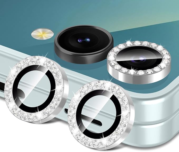 for Samsung Galaxy Z Flip 7 Camera Lens Protector, Individual Metal Ring Tempered Glass Lens Cover, [Strong Adsorption] Scratch Resistant Ultra-Thin HD Clear Lens Cover, 1 Set-Silvery Diamond by Btscase