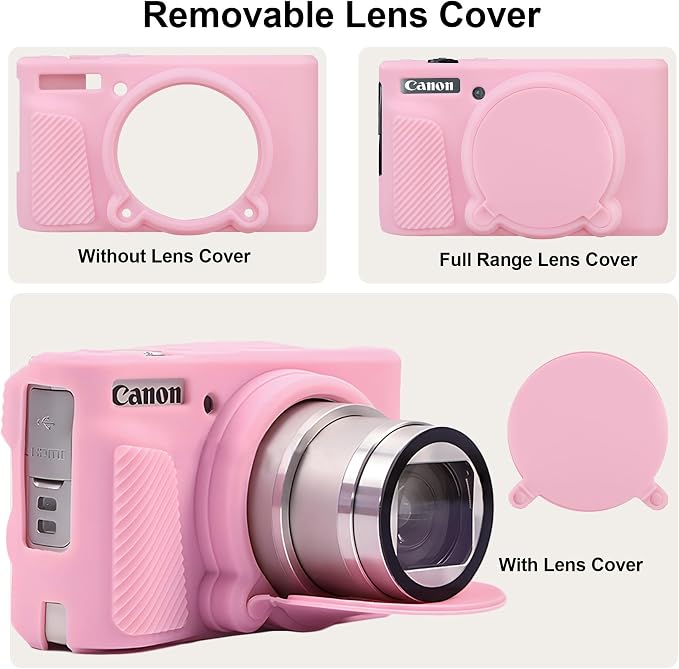 BOVKE Silicone Camera Case for Canon PowerShot SX740 / SX730 Digital Camera, SX740 HS Soft Protective Case Cover Rubber Camera Slim Fit Sleeve with Removable Lens Cover, Pink - Image 4