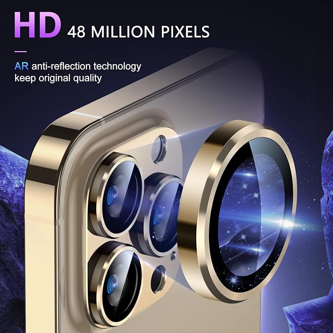 Uyiton for iPhone 14 Pro/iPhone 14 Pro Max Camera Lens Protector | Not Easy to Break, Strong Adsorption, Case-Friendly, Metal 9H Sapphire Glass Rear Camera Screen Cover, Gold - Image 3