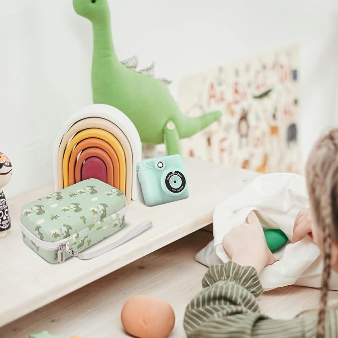 Kids Film Camera Case, Travel Storage Bag for Girls Boys | for ESOXOFFORE for Dylanto for Anchioo for WEEFUN for GKTZ for Amzelas for Mafiti, Mesh Pocket, Wrist Strap, Green Dinosaur - Image 8