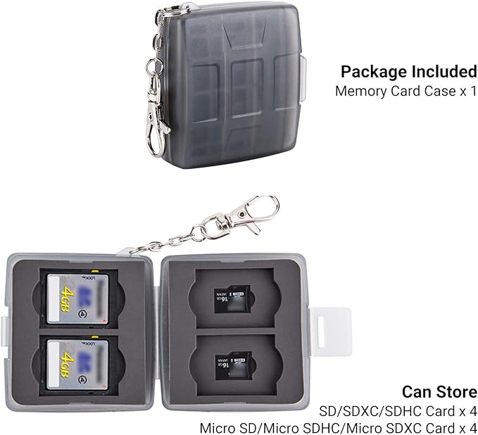 8 Slots Memory Card Case for 4 SD/SDHC/SDXC Cards and 4 Micro SD/TF Cards,Anti-Dust Crush Resistance,SD Card Case Small Micro SD Holder with Chain (Gray) - Image 7
