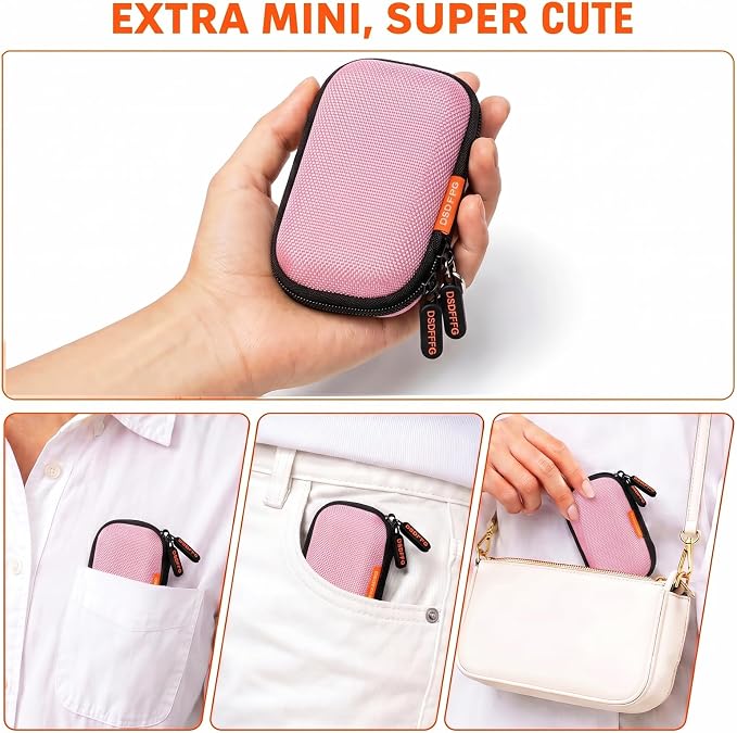 Pink Mini Hard Earbud Case, Small Portable Rectangle Carrying Case Pouch | Small Hard Case for Apple Airpods, Earpods, Samsung Galaxy Buds, Earbuds, Earplugs, In Ear Monitor, USB Cable, Flash Drive - Image 2