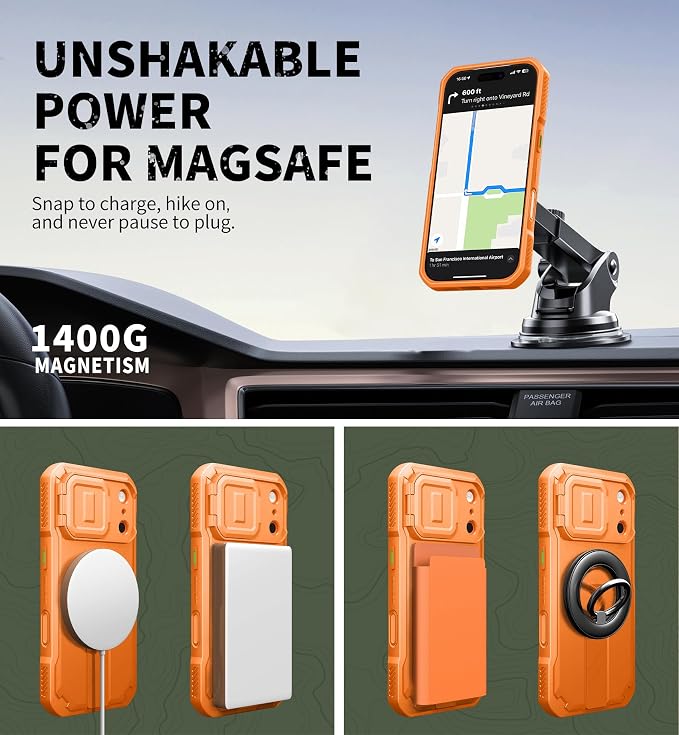Dexnor for iPhone 17 Pro Case, [Built-in Flip Camera Cover & Camera Control Cover & Kickstand], Compatible with MagSafe, Heavy-Duty Rugged Shockproof Magnetic Phone Cover, 6.3 inch Orange - Image 7