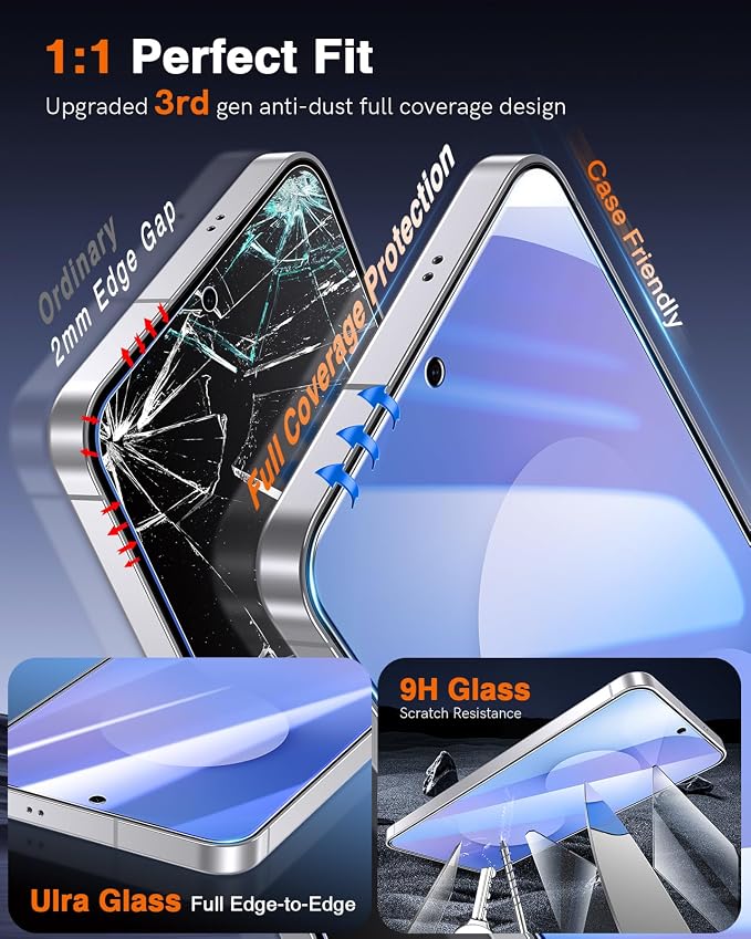 LK 2 Pack for Samsung Galaxy S25 FE Screen Protector [Auto-Dust Removal] | Fingerprint Unlock, 0 Bubble, 9H Tempered Glass Laptop Screen Protector S25 FE, Scratch-Resistant, HD Clear, Easy Install - Image 5