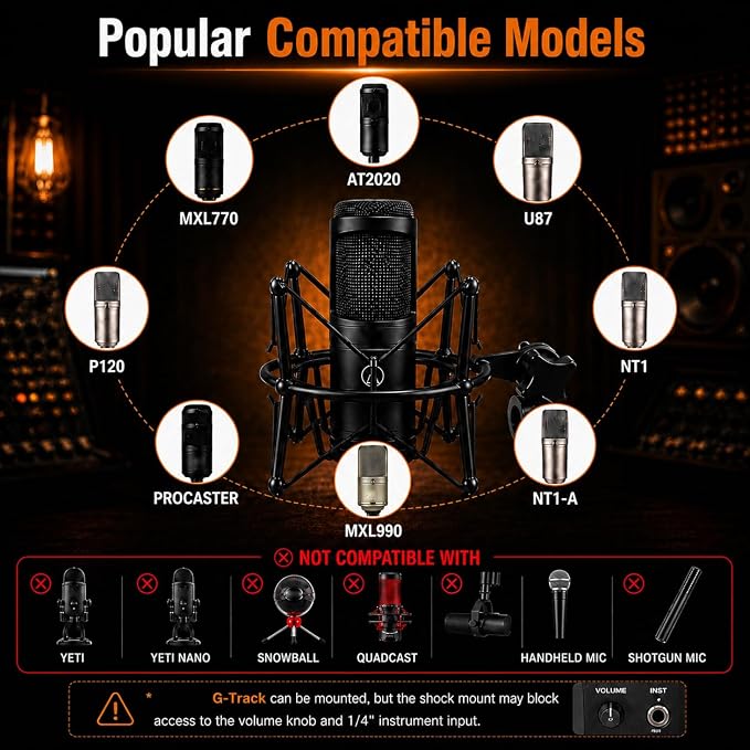 Microphone Shock Mount Mic Holder - Anti Vibration Spider Shockmount Compatible with Many Condenser Mics Like AT2020 MXL 770 MXL 990 Samson G Track Pro Rode Procaster NT1-A Neumann U87 etc. - Image 4