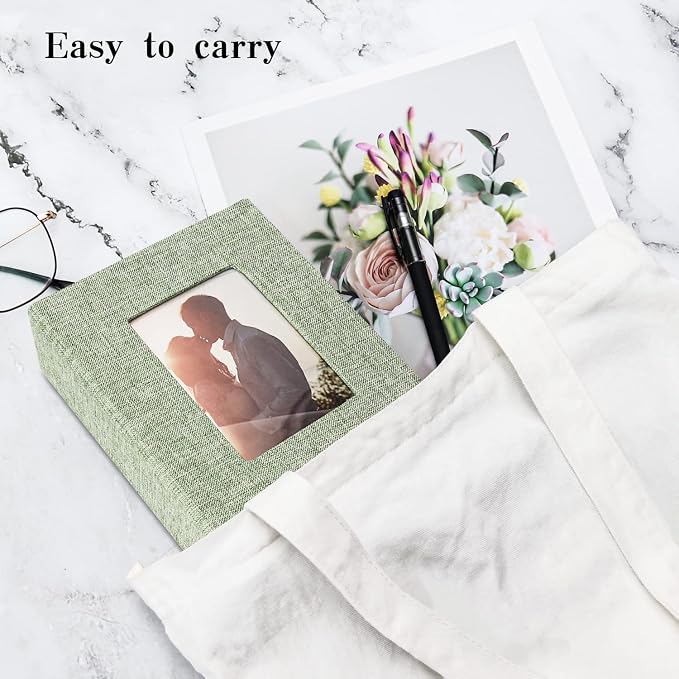 Vienrose 4x6 Photo Album,100 Pockets,Linen Cover with Window,Grass Green | Cover Window, Acid Free Pages, Linen Hardcover, Baby Wedding Family Photos - Image 4