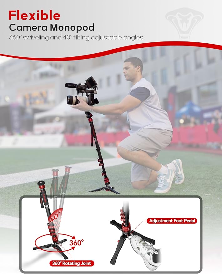 IFOOTAGE Cobra 3 C180F-P+K5S Carbon Fiber Video Monopod 71" | Fluid Head Travel Monopod Kit for Canon Nikon Sony Olympus Panasonic DSLR Camera, Payload 17.64lbs/8KG - Image 8