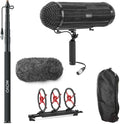 Movo Location Sound Production Bundle for Shotgun Microphones - Includes 9.8-foot CMP-17C Boom Pole with Integrated XLR Cable and Blimp Windshield/Vibration Protection System by Movo