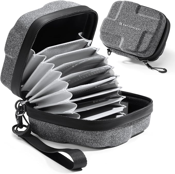K&F CONCEPT 10 in 1 Lens Filter Case, Filter Bag Up to 95mm | Hard Shell Camera Filter Pouch, Hand Strap, Waterproof, For ND UV CPL Filter, BF01 by KFCONCEPT