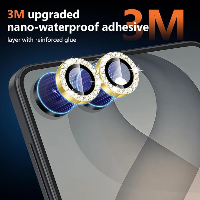 for Samsung Galaxy Z Flip 8 Camera Lens Protector, Individual Metal Ring Tempered Glass Lens Cover, [Strong Adsorption] Scratch Resistant Ultra-Thin HD Clear Lens Cover, 1 Set-Gold Diamond - Image 4
