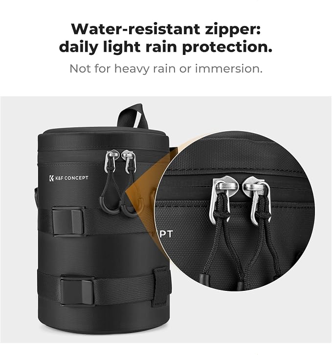 K&F CONCEPT Camera Lens Case, Protective Pouch for Lens with Air Blower | For Lens Below 3.7" x 7" (D x H), 3 Carry Ways, Waterproof Zipper, Shockproof, 10mm Padding, for Canon, Nikon Sony Olympus - Image 3