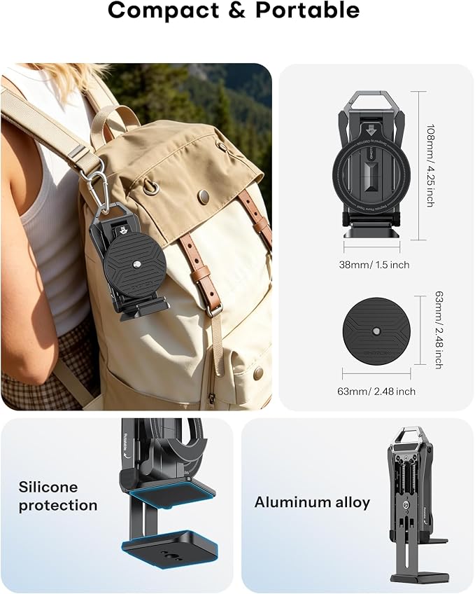 OMOTON TP02-Ultra 2 in 1 Magnetic Phone Tripod for DJI/GoPro iPhone, Black | Arca-type Adapter with 1/4" Screw for Action Camera, for iPhone 12-17 Series, Mount for Gym Kitchen Travel - Image 6