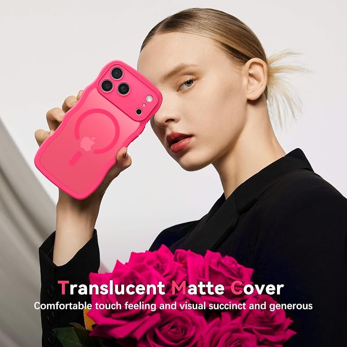 BENTOBEN Magnetic for iPhone 17 Pro Max Case, Cute Wavy [Full Camera Protection][Compatible with MagSafe] Matte Anti-Slip Bumper Women Girls Boys Protective Cover for 17 ProMax 6.9", Hot Pink - Image 8