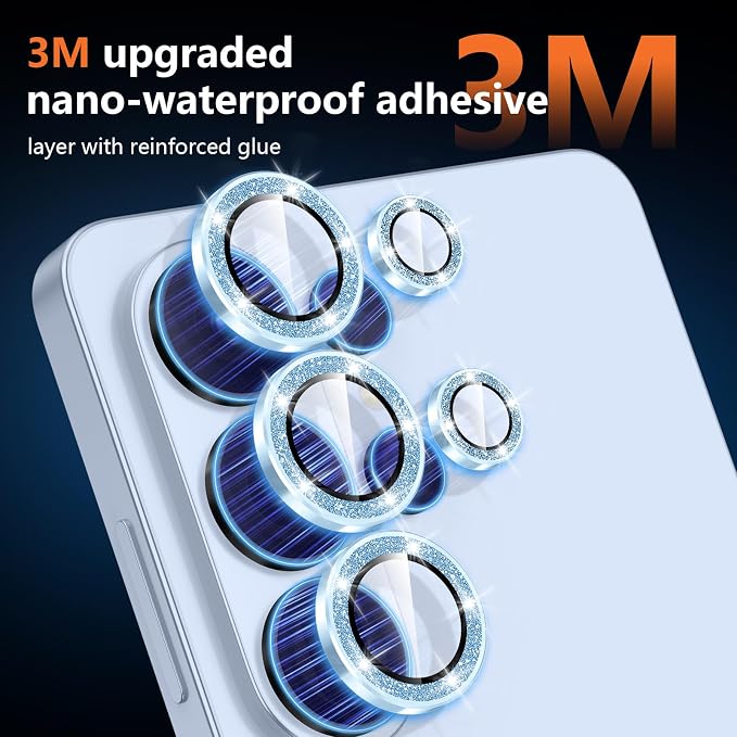 for Samsung Galaxy S26 Ultra Camera Lens Protector, Individual Metal Ring Tempered Glass Lens Cover, [Strong Adsorption] Scratch Resistant Ultra-Thin HD Clear Lens Cover, 1 Set-Blue Sparkly - Image 4