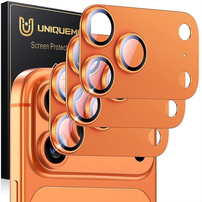 UniqueMe for 3 Pack iPhone 17 Pro Max Camera Lens Protector - All Orange | Drop Protection, Case Friendly, Acrylic Material, Camera Cover Screen, Update New Version by UniqueMe