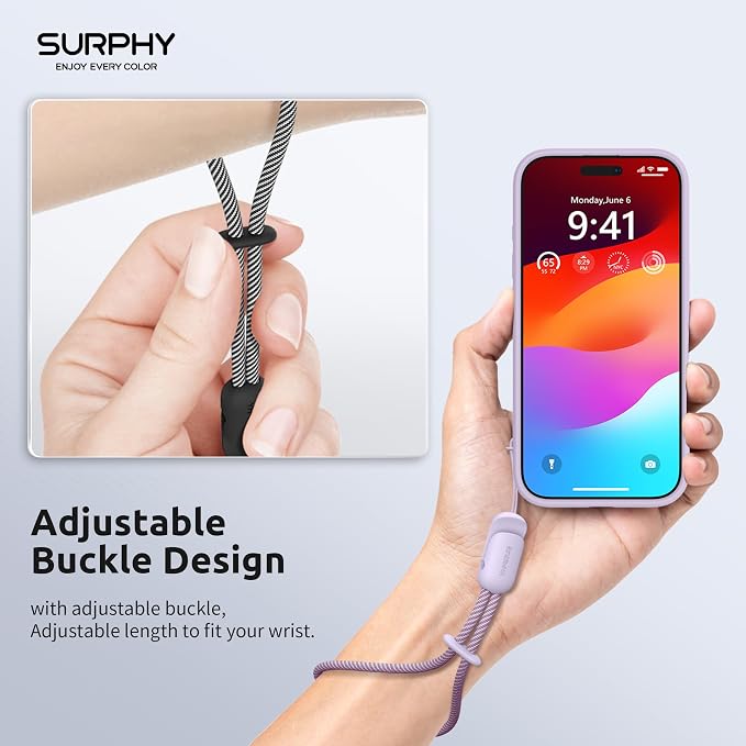 SURPHY 2 Pack Phone Lanyard, Phone Wrist Strap for Case, Camera Wrist Strap | Ultra-Light 2-Color Braided Phone Strap, Cellphone Charm Strap, Anti-Lost Wrist Lanyard for Women and Men, Black Lilac - Image 2