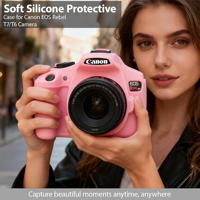 Case for Canon EOS Rebel T7 Rebel T6 Camera, Soft Silicone Rubber Protective Camera Case Cover Accessories, Lightweight, Anti-Scratch with Button Marking for EOS Rebel T7 T6 (Pink) - Image 2