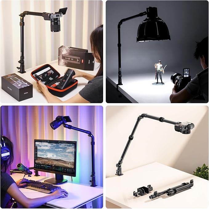 ULANZI ZJ02 Camera Desk Mount Stand Overhead Magic Articulating Arm | 98cm/38.6inch, 4-Section Adjustable, Aluminum, 1/4" Ball Head, for Cameras DSLR Lights Streaming Photo Video Shooting - Image 2