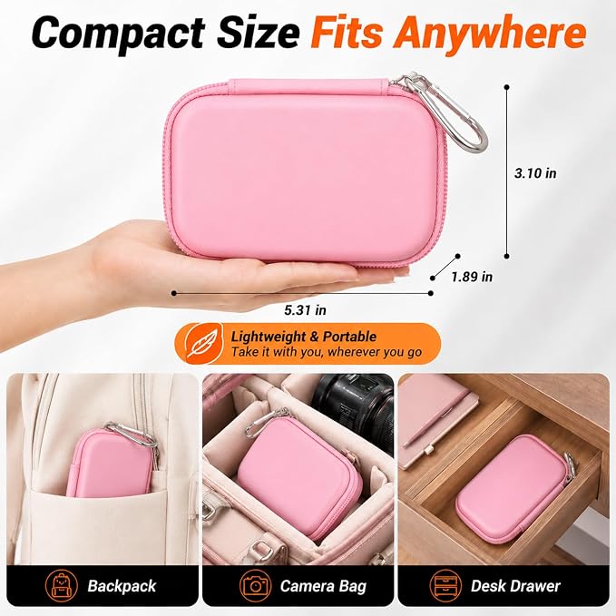Comecase Dual SSD Case for SanDisk Extreme Portable SSD and Extreme PRO | Holds 2 Drives & 12 SD Cards, Elastic Strap Fit 500GB/1TB/2TB/4TB/8TB, Cable Groove & Carabiner for Travel, Pink, Box Only - Image 4