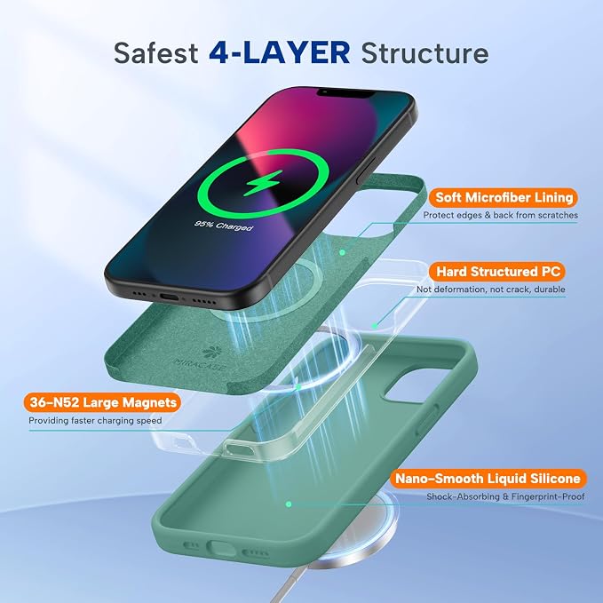 Miracase Silicone & Magnetic for iPhone 13 Case, Midnight Green | Compatible with MagSafe, Soft Microfiber Lining, Premium Silicone Cover Shockproof Drop Protection Phone Case for 13 - Image 2