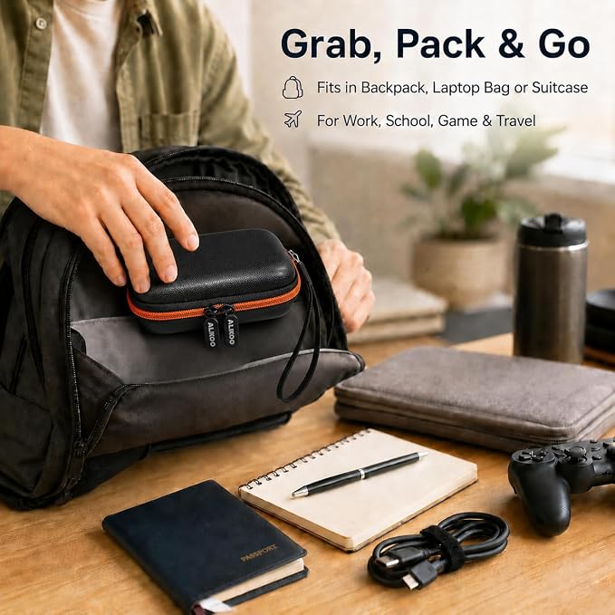 ALKOO Case for LaCie Rugged Mini 1TB/2TB/4TB/5TB External Hard Drive | Portable HDD Holder, Cable Pocket, SD Card Storage, for Photographers, Creators, Students, Office, Travel, Case Only, Sun - Image 8