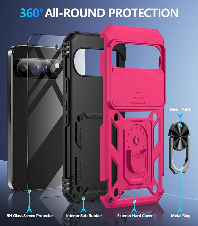 Taisairu for Google Pixel 10 Case/Pixel 10 Pro Case with Screen Protector & Slide Camera Lens Cover,Built-in Ring Stand Protective Phone Case for Pixel 10 Case/Google Pixel 10 Pro Case (Hot Pink) - Image 2