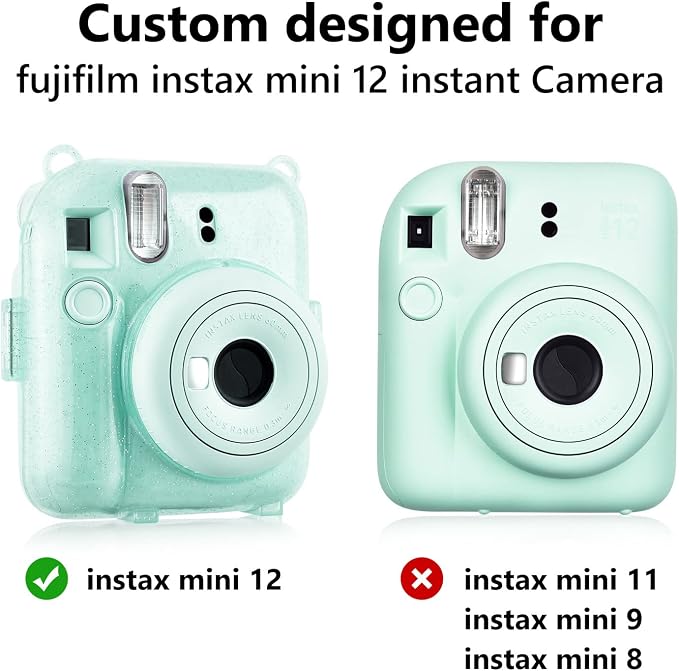 Rieibi Clear Case Compatible with Fuji Instax Mini 12 - Glitter Case Bag for Fujifilm Instax Mini 12 Instant Camera with Back Pocket, Strap and Photo Album - Glitter Green - Image 5