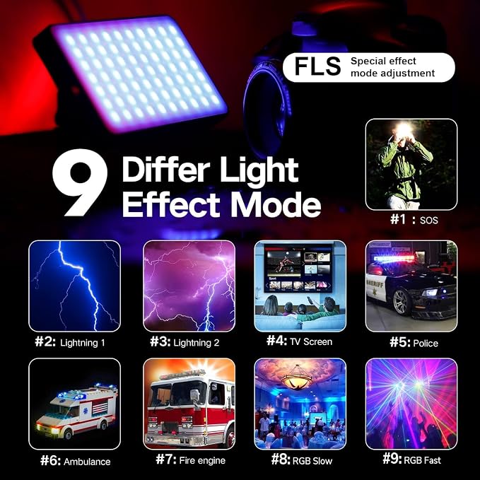 G2 Pocket RGB Camera Light,Built-in 7200mAh Rechargeable Battery 360°Full Color Gamut 9 Light Effects,2600-10000K LED Video Light Panel with Aluminum Alloy Body, Adjustable Tripod Stand - Image 5