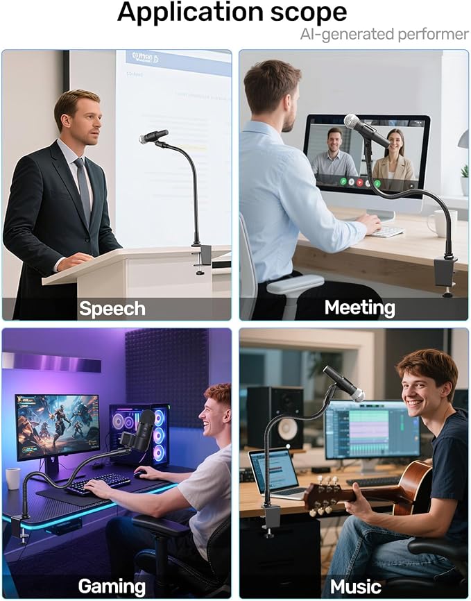 19 Inch Gooseneck Microphone Holder for Podium, 【Heavy-Duty】 2.5 lb Max | Thickened Aluminum Flexible Gooseneck, 2 Mic Holders, 1/4" and 3/8" Adapters, Desk Clamp, Ideal for Gaming, Podcast - Image 8