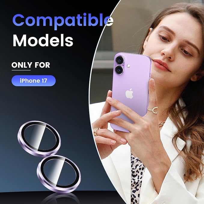 Tensea for iPhone 17 Camera Lens Protector, Camera Cover Screen Protector | Metal Individual Ring with 9H Tempered Glass for iPhone 17 6.3inch, HD Clear, Easy Installation, Full Protection - Image 2