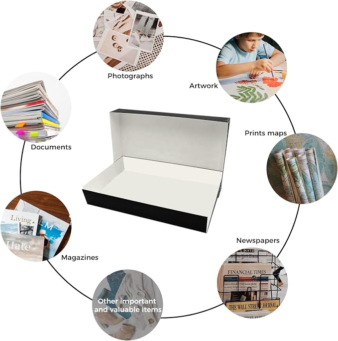 Lineco Museum Archival Storage Box, Drop Front, 11.75x18.25x3 in, Black | Acid-Free with Metal Edge, Preserves Picture Longevity, Organize Photos, Newspapers, Prints, Documents, Crafts, DIY - Image 6