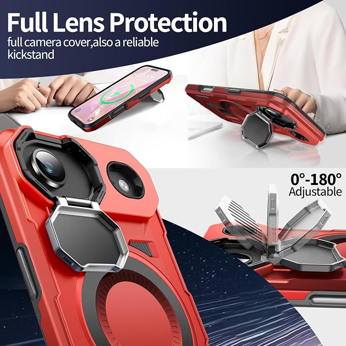 Camera Stand Case for iPhone 17 Air, [Compatible with MagSafe] [Lens Cover] 2025 Version Military Grade Protective Soft Case for iPhone 17 Air 6.5 inch Men Women, Red - Image 3