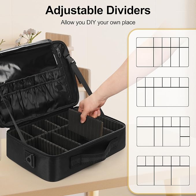 Relavel Travel Makeup Train Case Cosmetic Case Organizer Portable Artist Storage Bag with Adjustable Dividers for Cosmetics Makeup Brushes Toiletry Jewelry Digital Accessories - Image 3