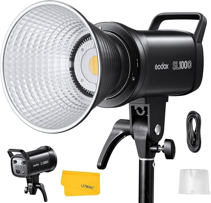 Godox SL100D LED Video Light,100W TLCI≥97 CRI≥96,5600K Continuous Lighting, 8 FX Lighting Effects, 32100Lux @1M Bowens Mount COB LED Continuous Light for Video Shooting,Content Creating,Photography by GODOX
