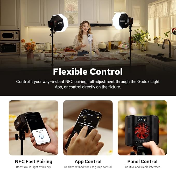 Godox ML40Bi Mini COB Video Light 40W, 26400lux@1m, Handheld Portable Bi-Color COB LED Continuous Output Lighting w/Built-in 4800mAh Battery, CRI/TLCI 96+ 0-100%, 11FX, NFC APP Photography Spotlight - Image 7