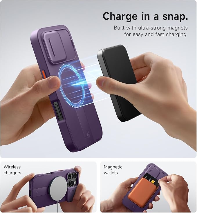 SURITCH for iPhone 16 Pro Case with Slide Camera Cover and Adjustable Kickstand, Compatible with MagSafe, Shockproof Bumper Case Slim Protective Cover for iPhone 16 Pro 6.3 Inch, Dark Purple - Image 3