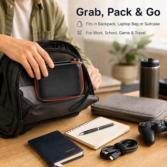 ALKOO Case for LaCie Rugged Mini 1TB/2TB/4TB/5TB External Hard Drive | Portable HDD Holder, Cable Pocket, SD Card Storage, for Photographers, Creators, Students, Office, Travel, Case Only, Orange - Image 9