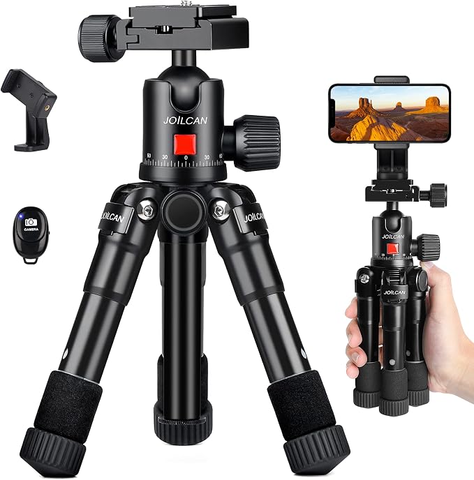 JOILCAN Aluminum Mini Tripod, 21" Desktop Tripod with 360° Ball Head | Portable Travel Tripods for DSLR Camera Phone, Load up to 13lb, Phone Holder and Remote Included by JOILCAN
