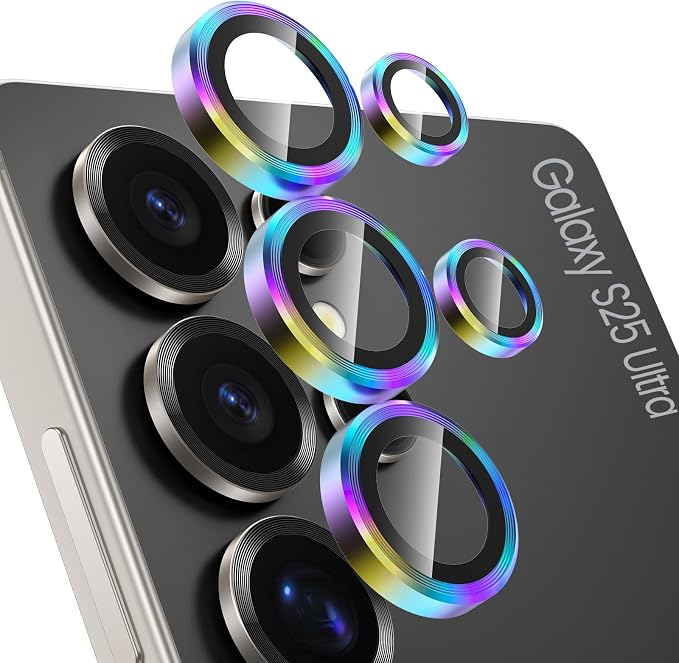 Tensea Compatible with Samsung Galaxy S25 Ultra Camera Lens Protector | 9H Tempered Glass Camera Cover Screen Protector Metal Individual Ring [Installation Tray][Case Friendly] by Tensea