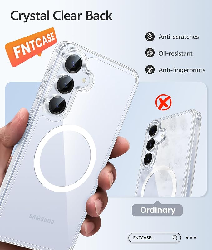 FNTCASE for Samsung Galaxy S25/S24 Case Clear, Fit for Magsafe | Screen Protector, Anti Yellowing Magnetic Back, 14FT Military Grade Drop Protection, Shockproof Protective Phone Cover - Image 5