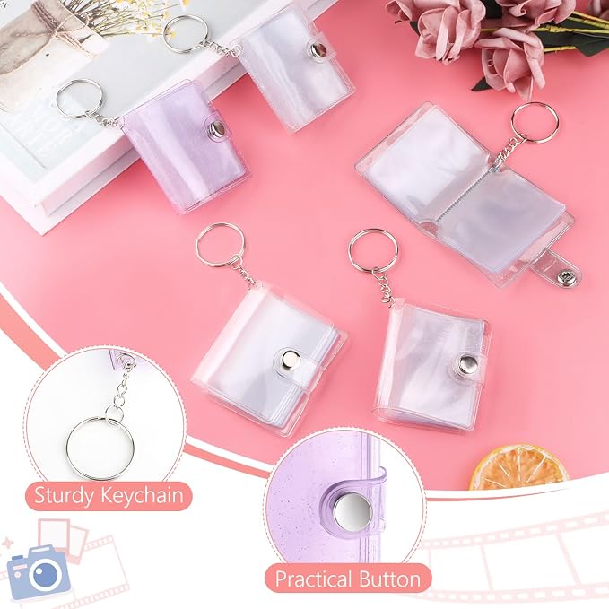 10 Pack 2 Inch Mini Photo Album Key Chain 16 Pockets Photos Storage Holder with Keychain for Picture Card Friendship Wedding Graduation Anniversary - Image 3